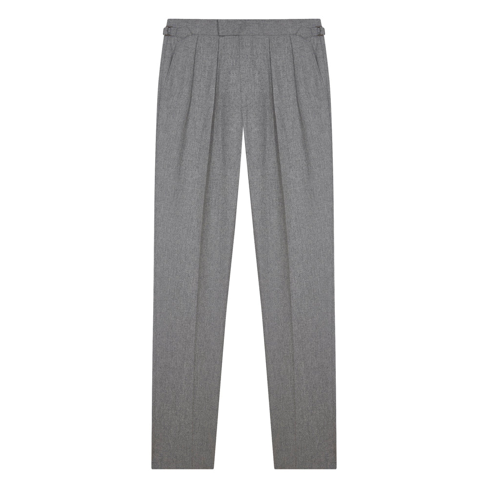 Aleks Light Grey Wool Flannel trousers-Kit Blake-savilerowtrousers