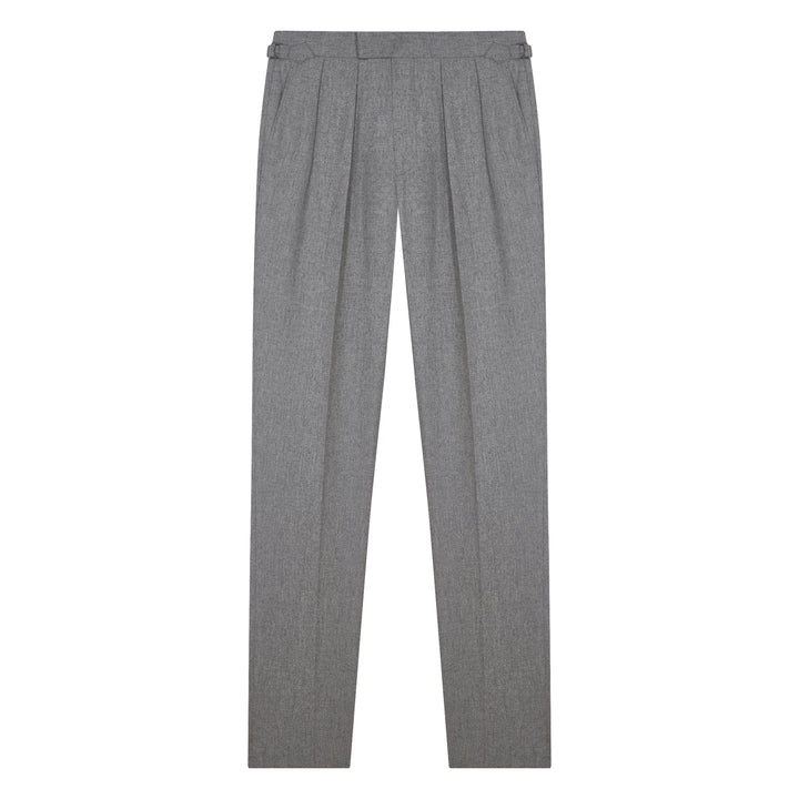 Aleks Light Grey Wool Flannel trousers-Kit Blake-savilerowtrousers