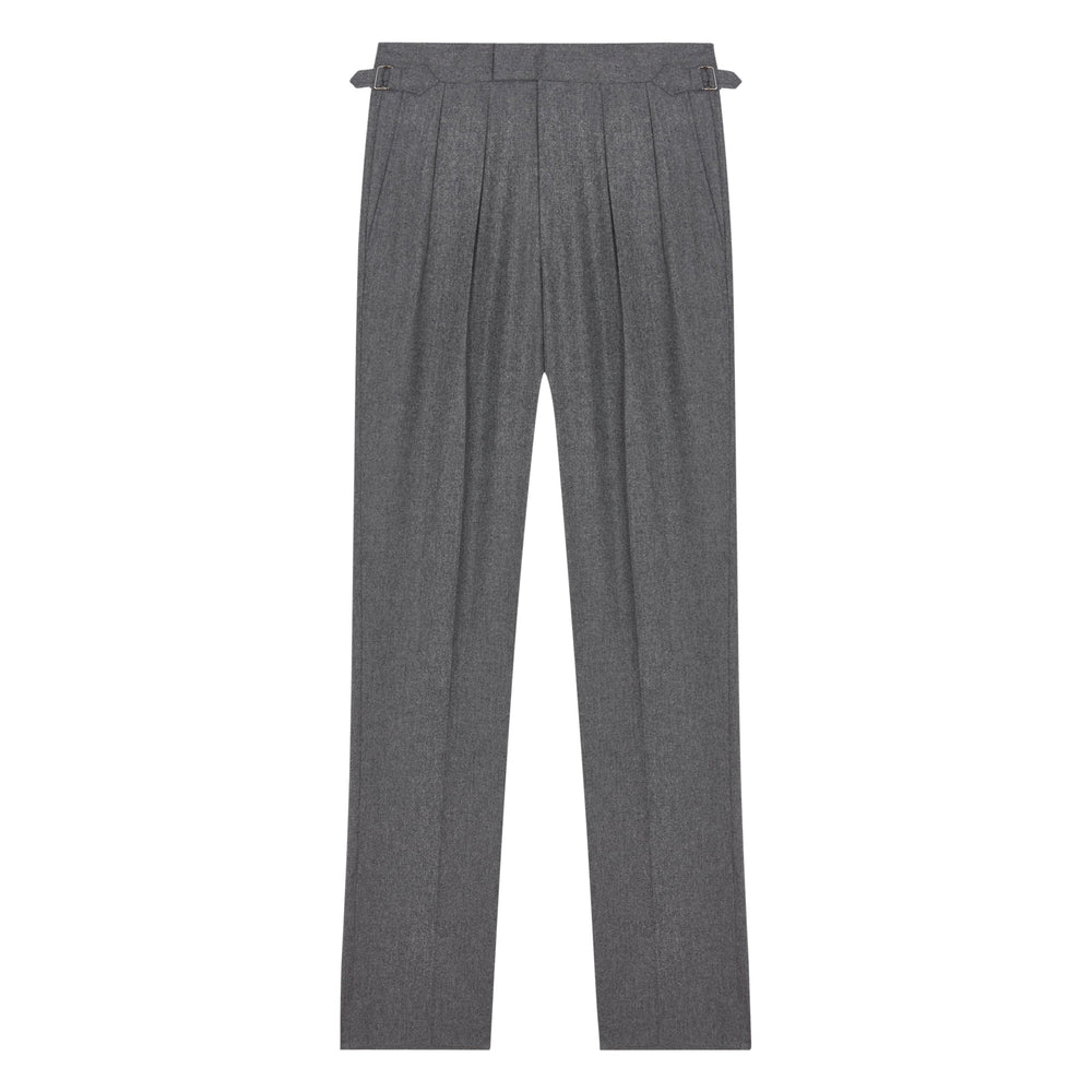 Aleks Mid Grey Wool Flannel trousers-Kit Blake-savilerowtrousers