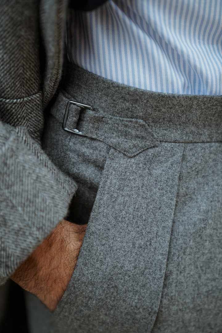 Aleks Mid Grey Wool Flannel Trousers