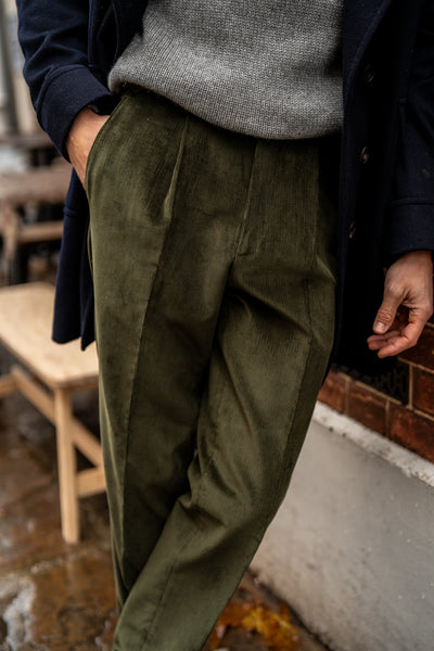 Duke Dark Olive Cotton Corduroy Trousers – Kit Blake