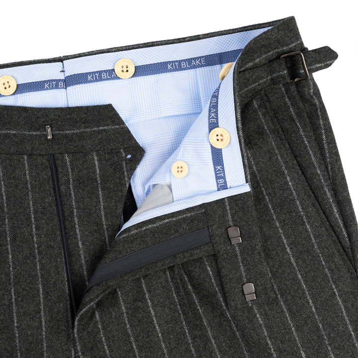 Duke Green Chalkstripe Wool Flannel Trousers