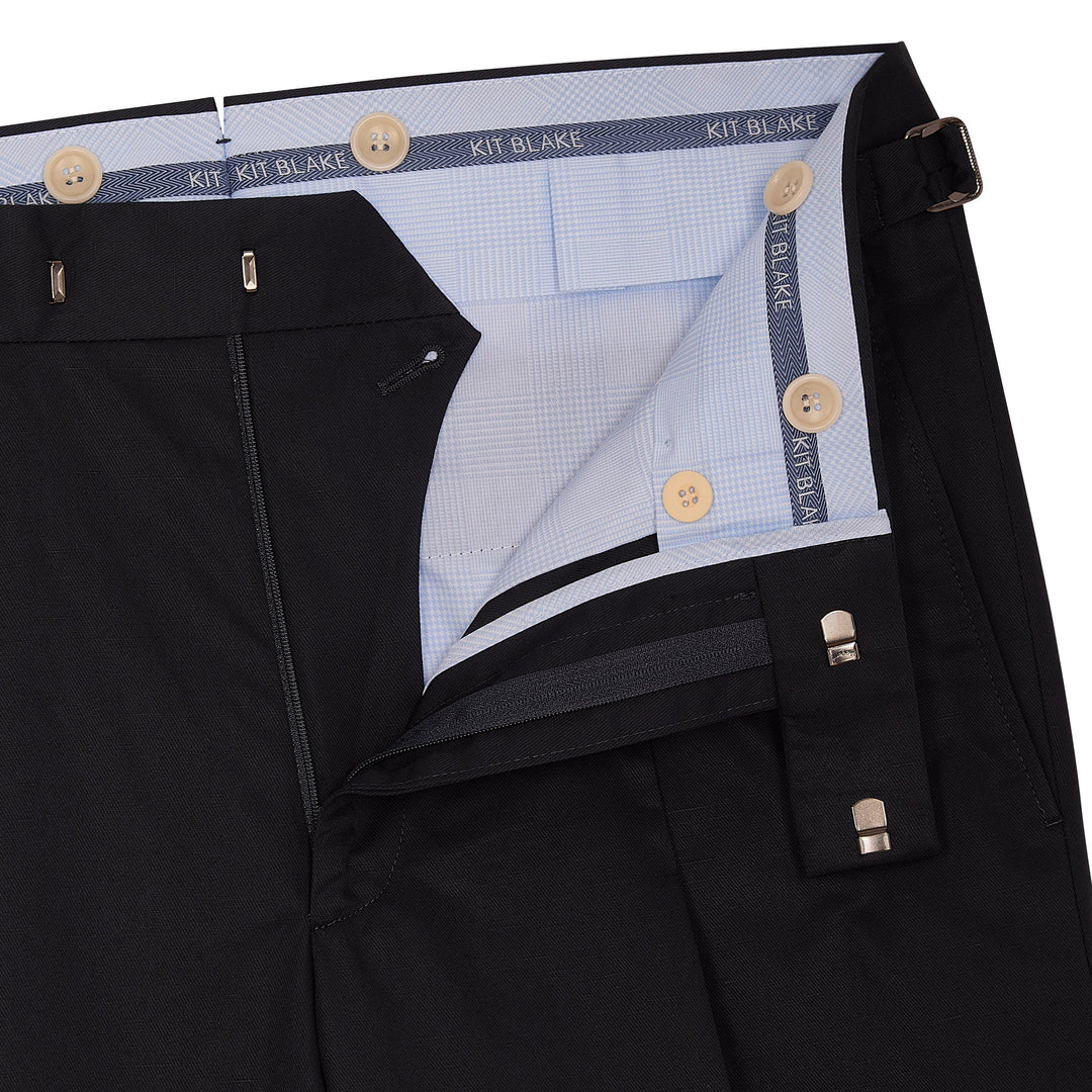Duke Navy Cotton And Linen Trousers-Kit Blake-savilerowtrousers
