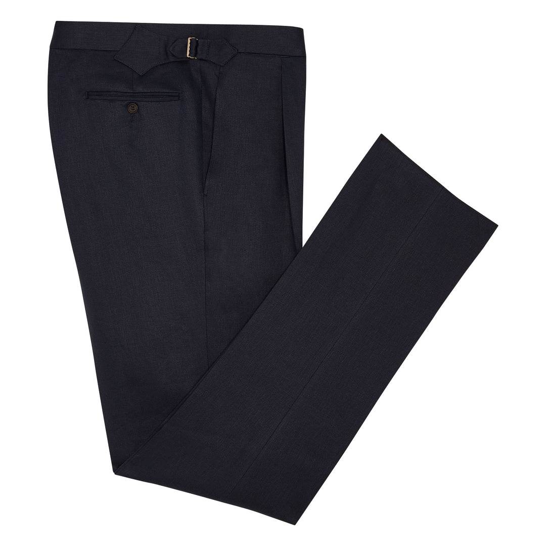 Duke Navy Linen Trousers-Kit Blake-savilerowtrousers