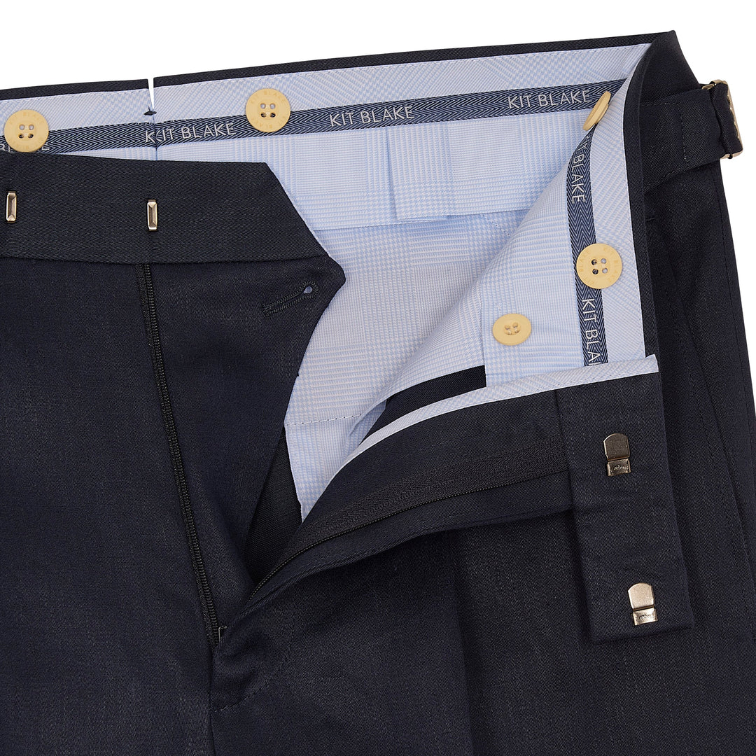 Duke Navy Linen Trousers-Kit Blake-savilerowtrousers