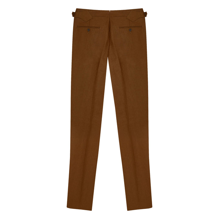 Duke Tobacco Brown Linen Trousers-Kit Blake-savilerowtrousers