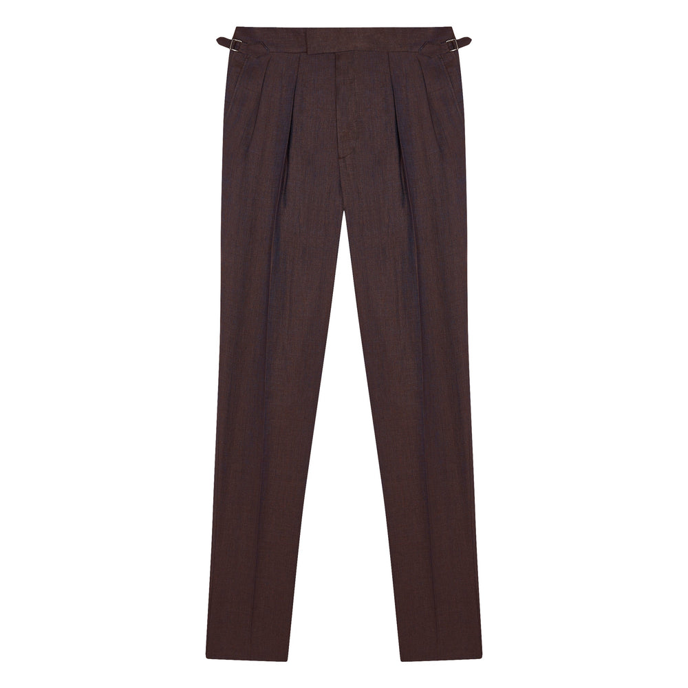 Grant Brown And Purple Linen Trousers-Kit Blake-savilerowtrousers