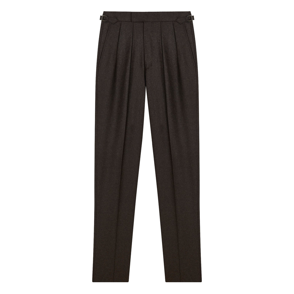 Grant Brown Flannel Wool Flannel trousers-Kit Blake-savilerowtrousers