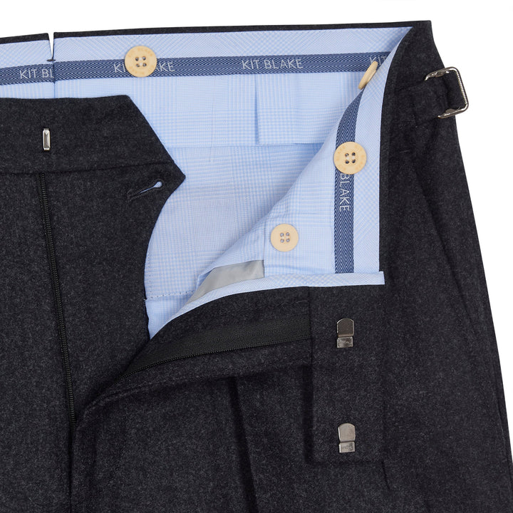 Grant Charcoal Wool Flannel trousers-Kit Blake-savilerowtrousers