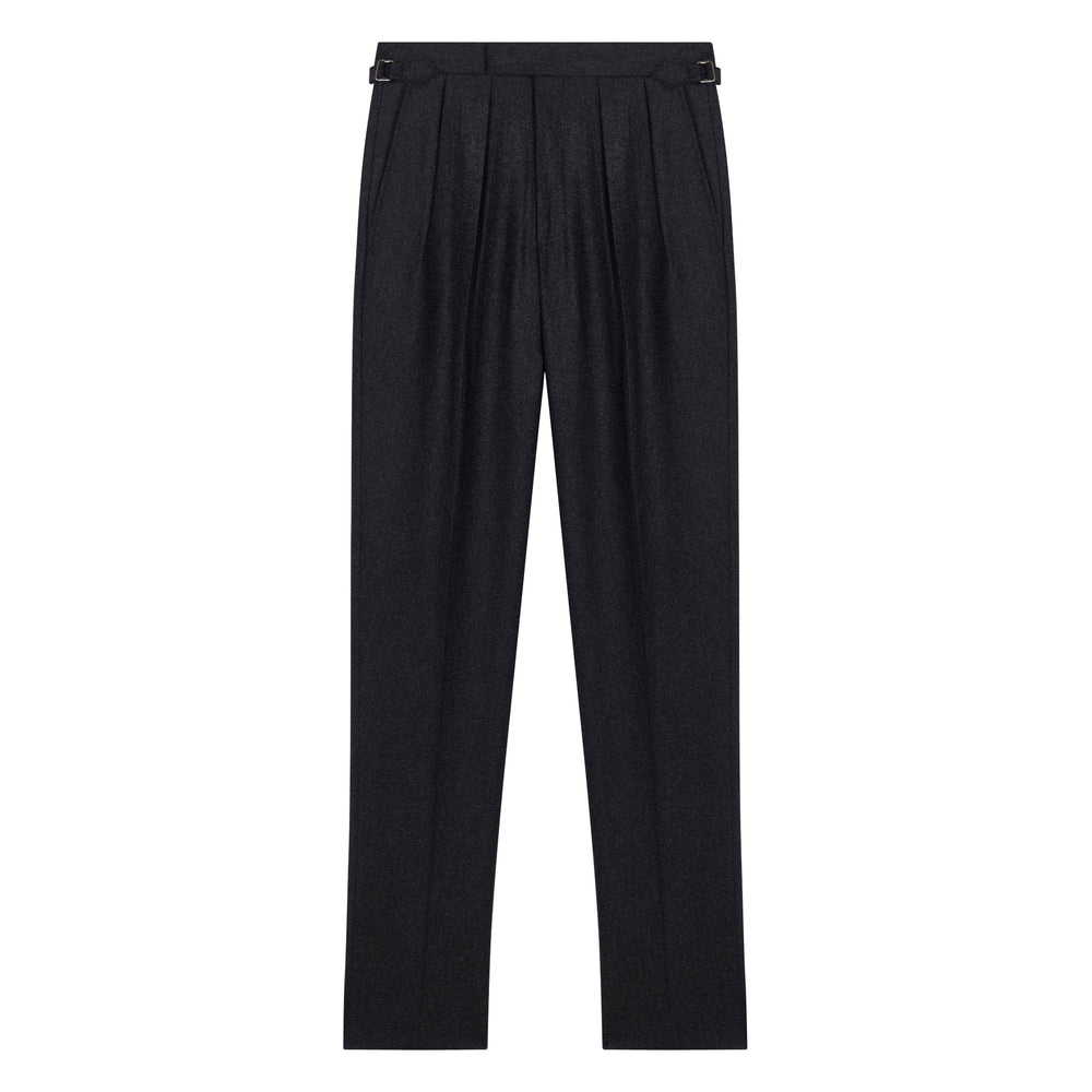 Grant Charcoal Wool Flannel trousers-Kit Blake-savilerowtrousers