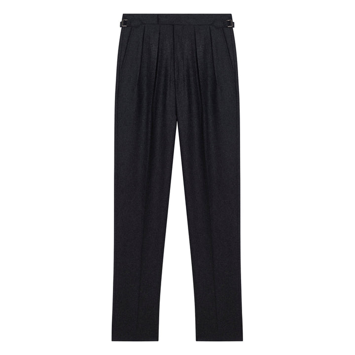 Grant Charcoal Wool Flannel trousers-Kit Blake-savilerowtrousers