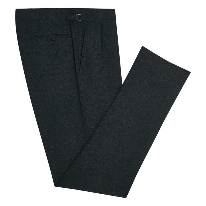 Grant Dark Green Wool Flannel trousers-Kit Blake-savilerowtrousers