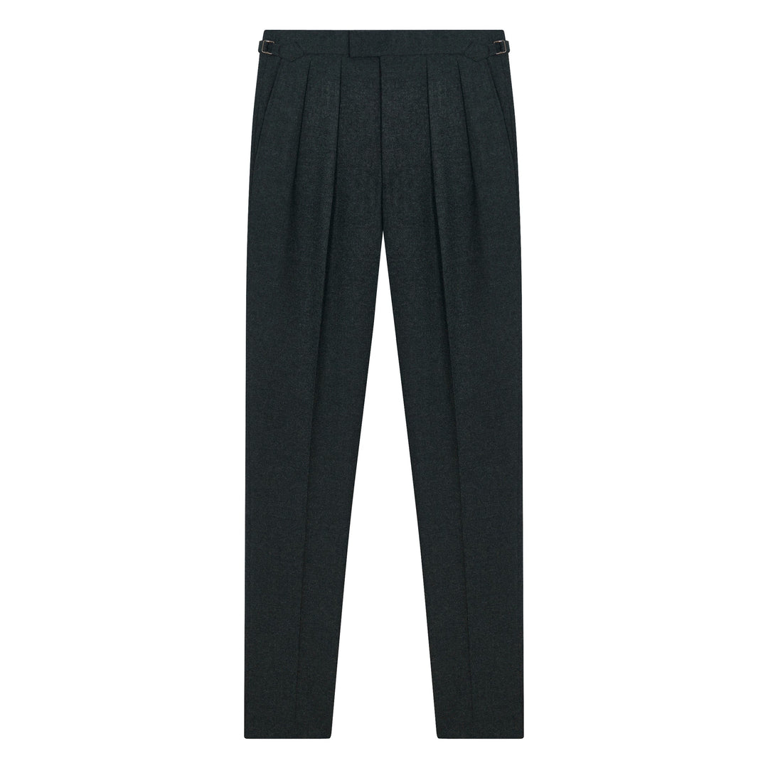 Grant Dark Green Wool Flannel trousers-Kit Blake-savilerowtrousers