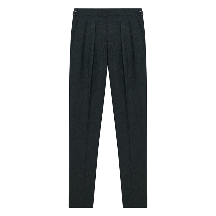 Grant Dark Green Wool Flannel trousers-Kit Blake-savilerowtrousers