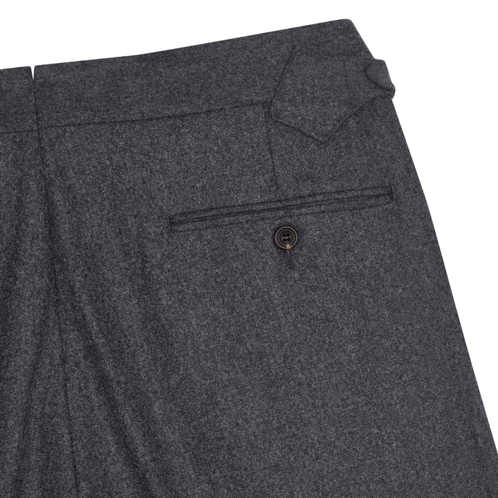 Grant Dark Grey Wool Flannel trousers-Kit Blake-savilerowtrousers