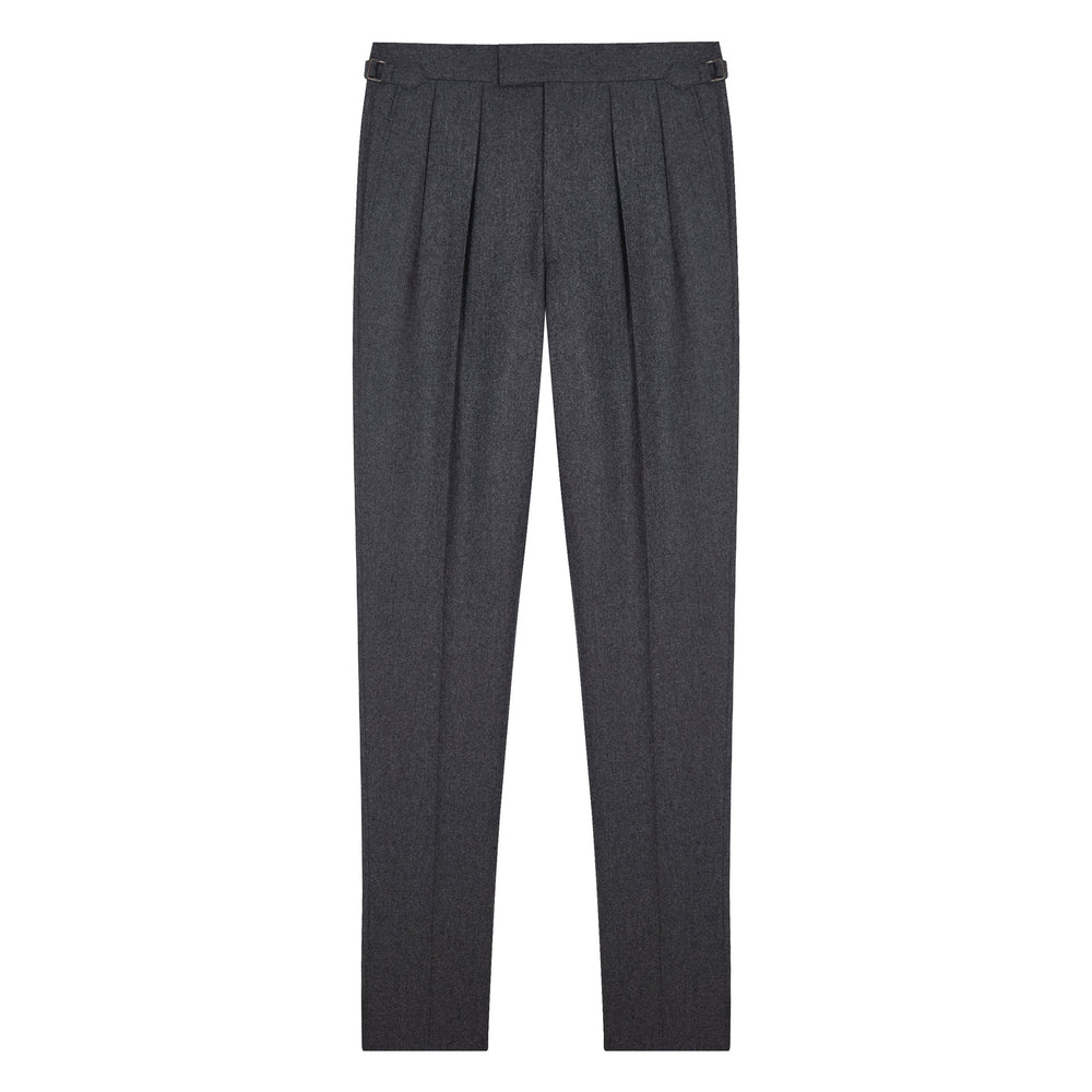 Grant Dark Grey Wool Flannel trousers-Kit Blake-savilerowtrousers