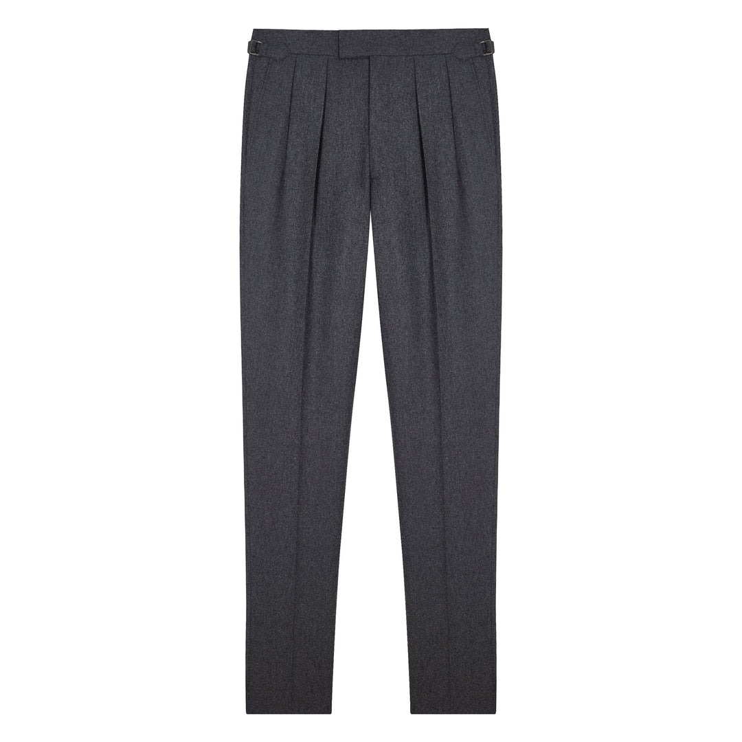 Grant Dark Grey Wool Flannel trousers-Kit Blake-savilerowtrousers