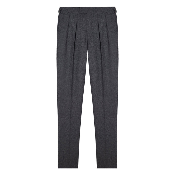 Grant Dark Grey Wool Flannel trousers-Kit Blake-savilerowtrousers