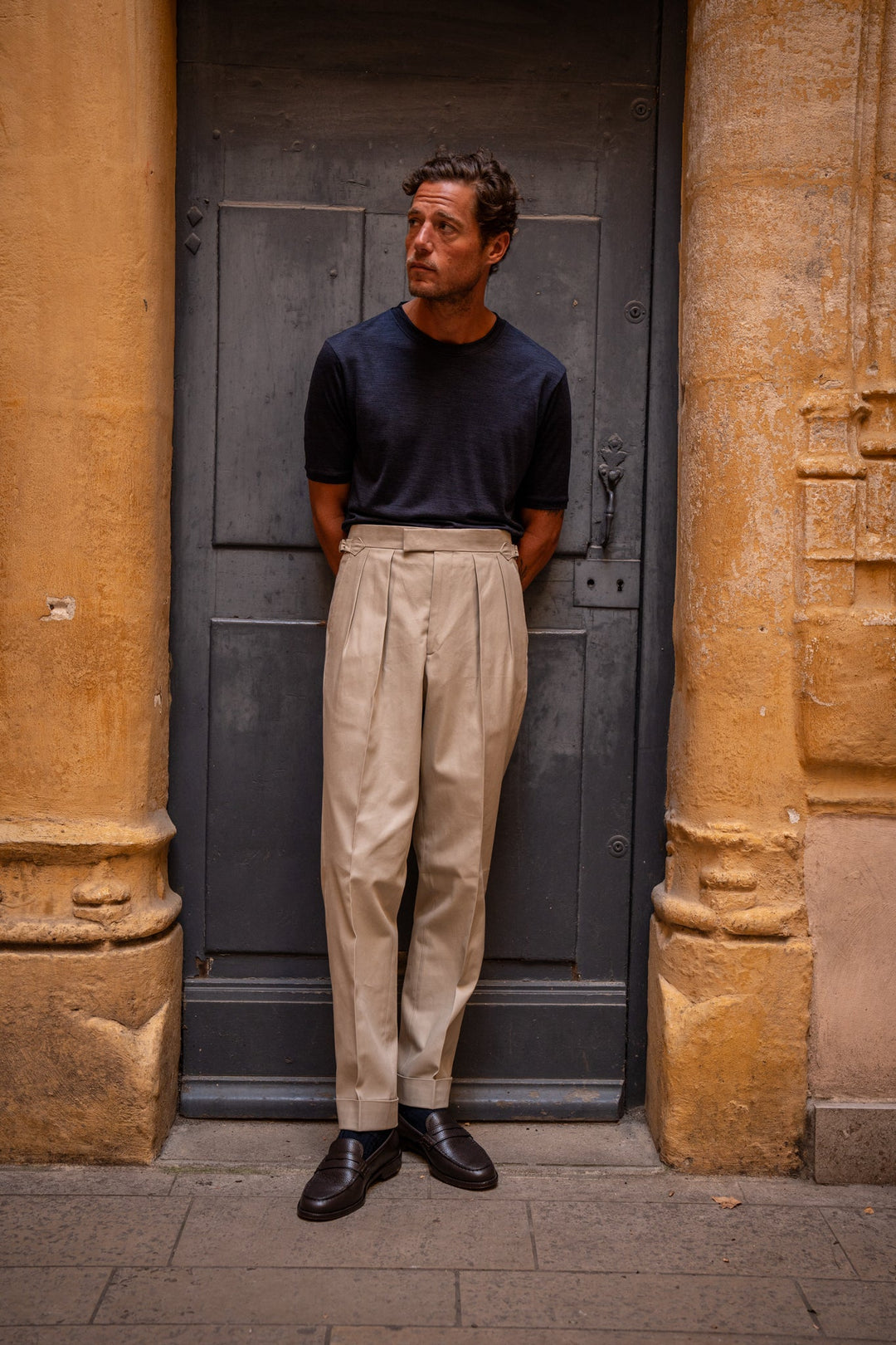 Grant Light Beige Cotton Twill Trousers-Kit Blake-savilerowtrousers