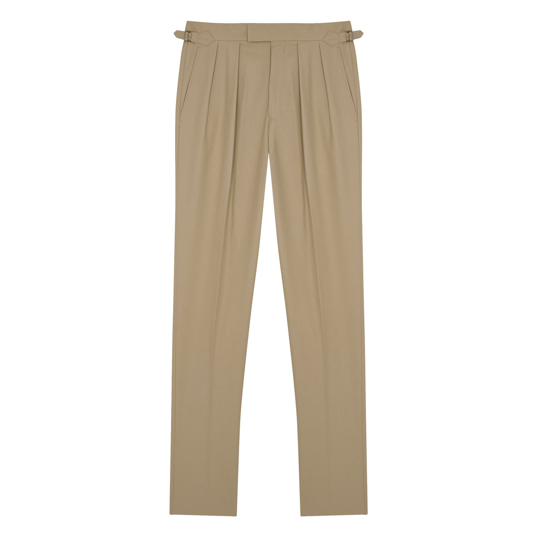 Grant Light Beige Cotton Twill Trousers-Kit Blake-savilerowtrousers