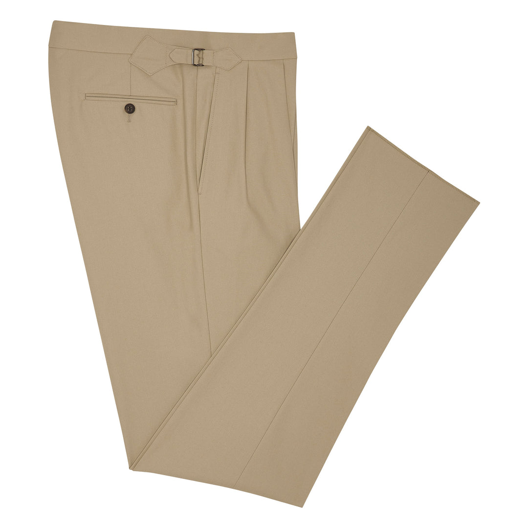 Grant Light Beige Cotton Twill Trousers-Kit Blake-savilerowtrousers