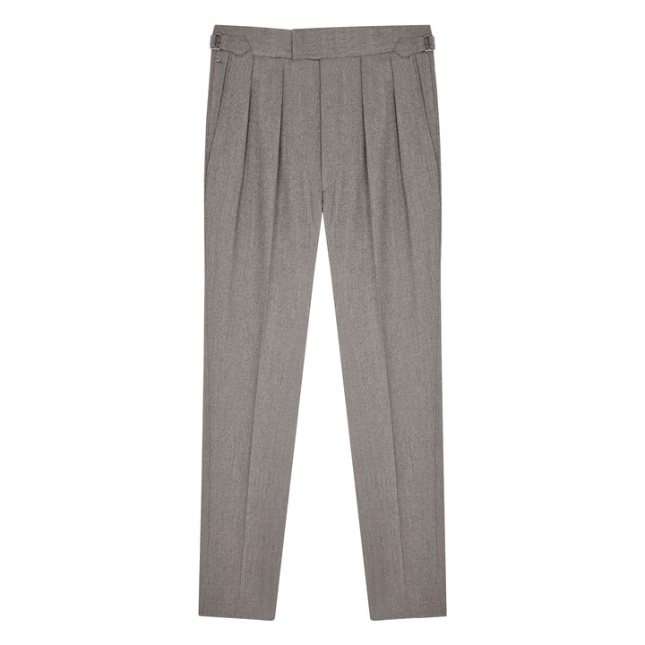 Grant Mid Grey Wool Cashmere Flannel Trousers-Grant-Kit Blake