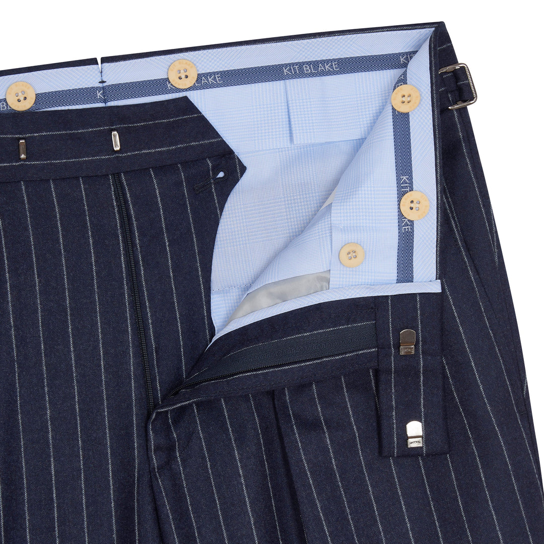 Grant Navy Chalkstripe Wool Flannel trousers-Kit Blake-savilerowtrousers