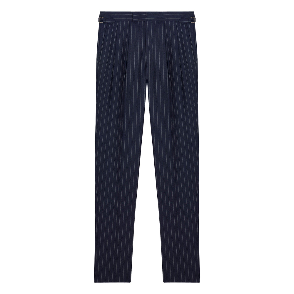 Grant Navy Chalkstripe Wool Flannel trousers-Kit Blake-savilerowtrousers