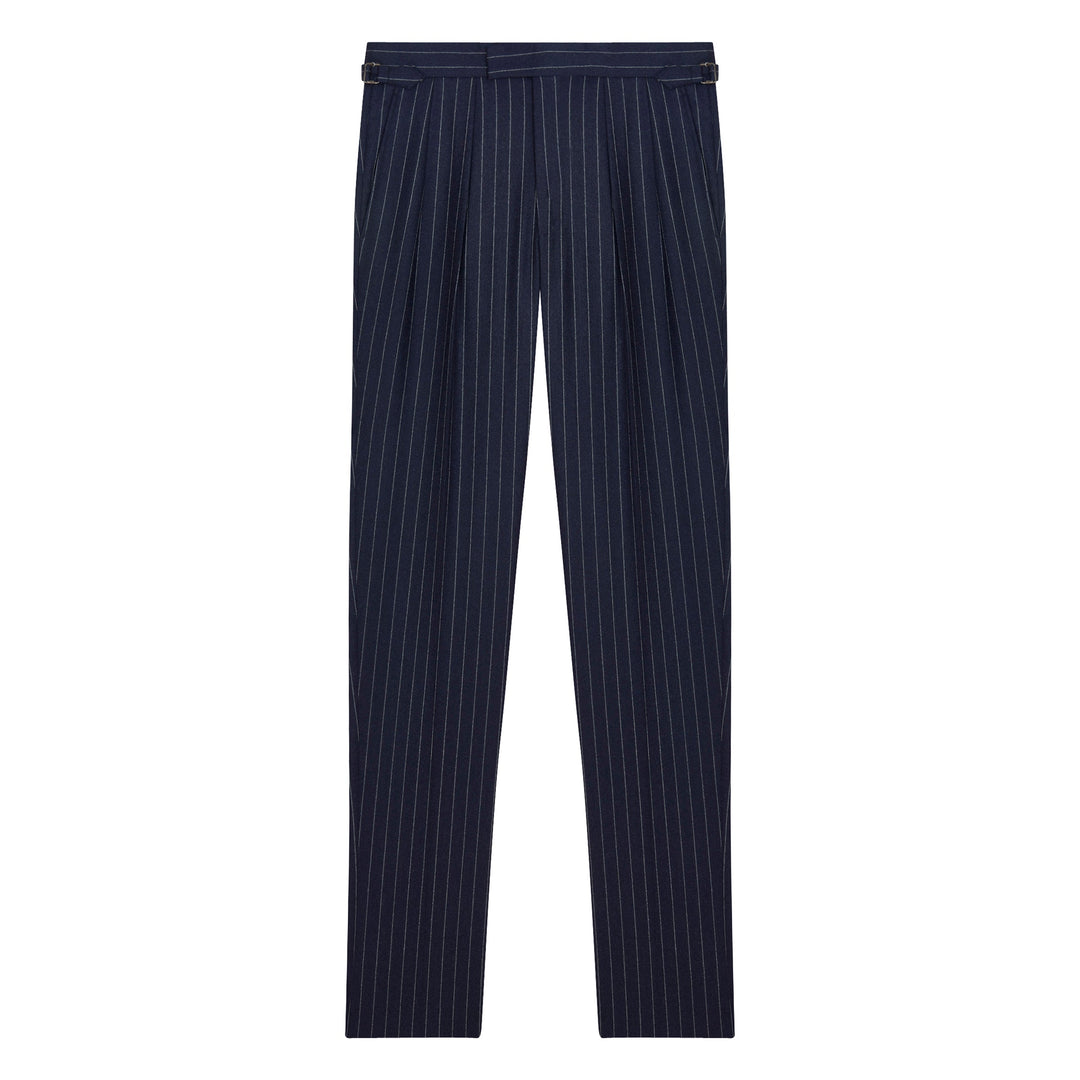 Grant Navy Chalkstripe Wool Flannel trousers-Kit Blake-savilerowtrousers