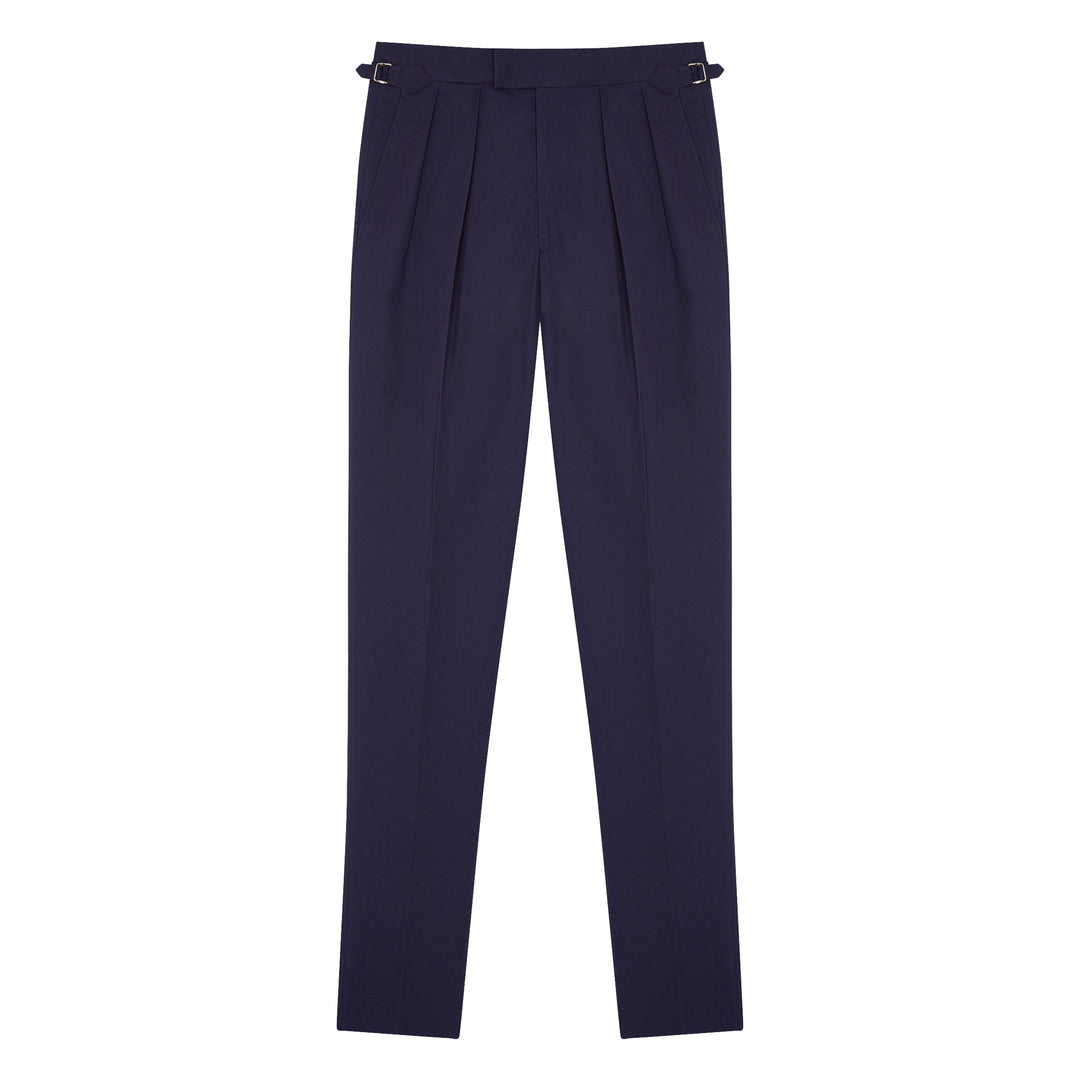 Grant Navy Cotton And Linen Trousers-Kit Blake-savilerowtrousers