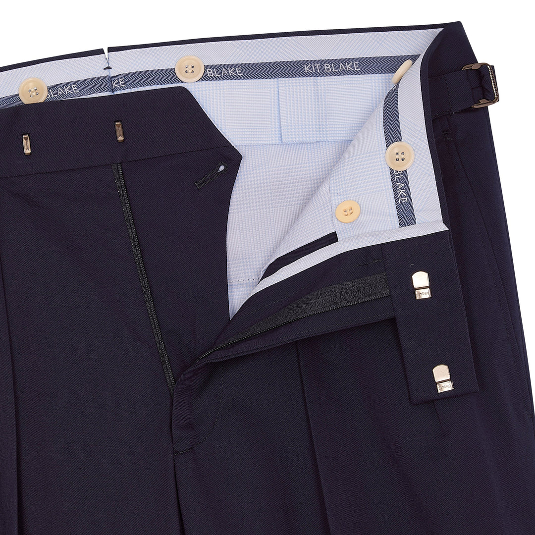 Grant Navy Cotton And Linen Trousers-Kit Blake-savilerowtrousers