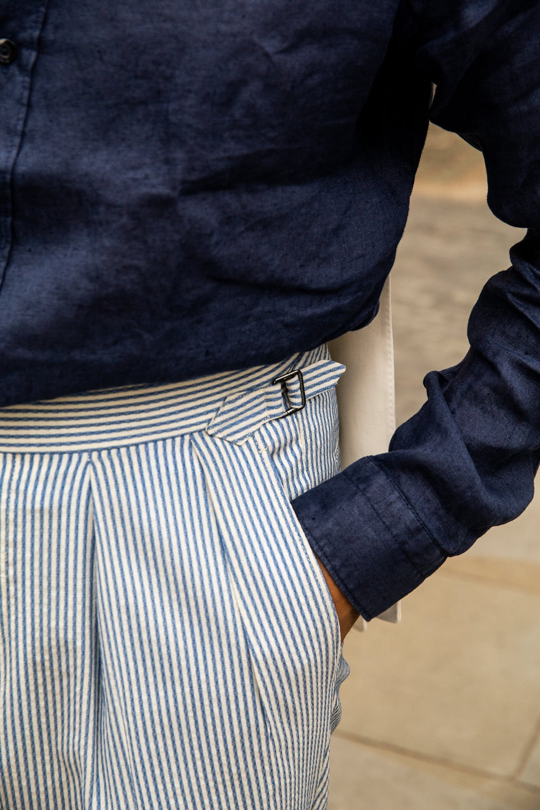 Grant Seersucker Stripe Wool Trousers-Grant-Kit Blake-Savile Row Trousers