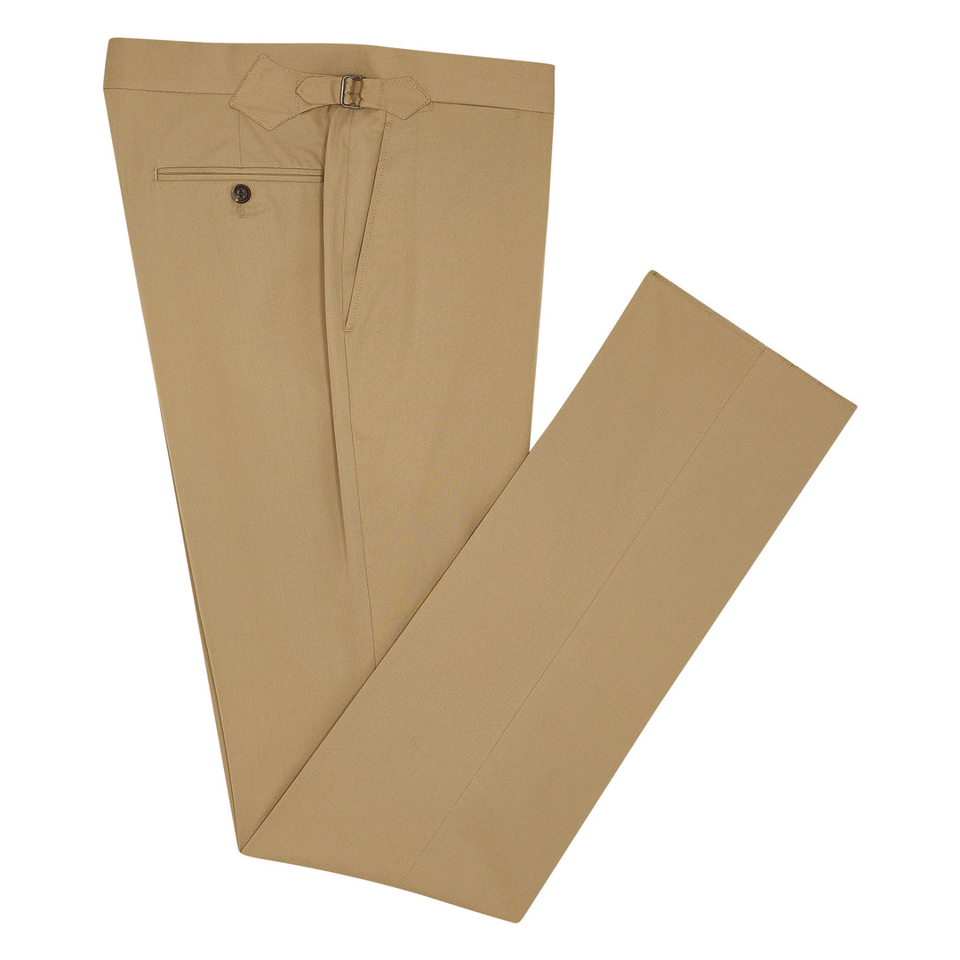 New Caine Beige Cotton Twill Trousers-Kit Blake-savilerowtrousers