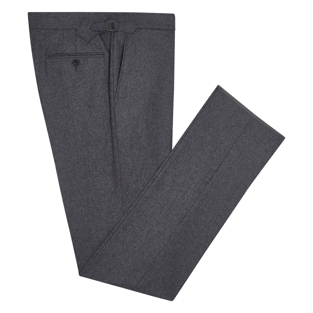 New Caine Dark Grey Flannel trousers-Kit Blake-savilerowtrousers