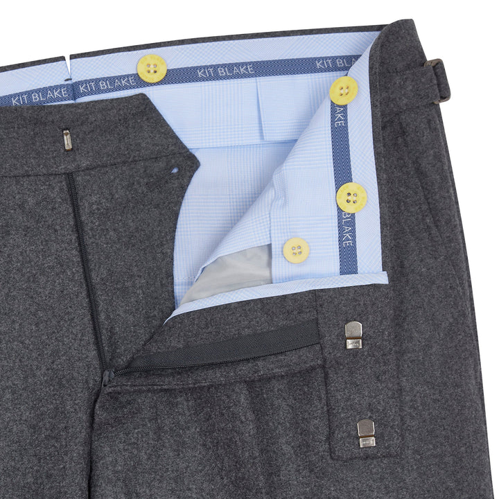 New Caine Dark Grey Flannel trousers-Kit Blake-savilerowtrousers