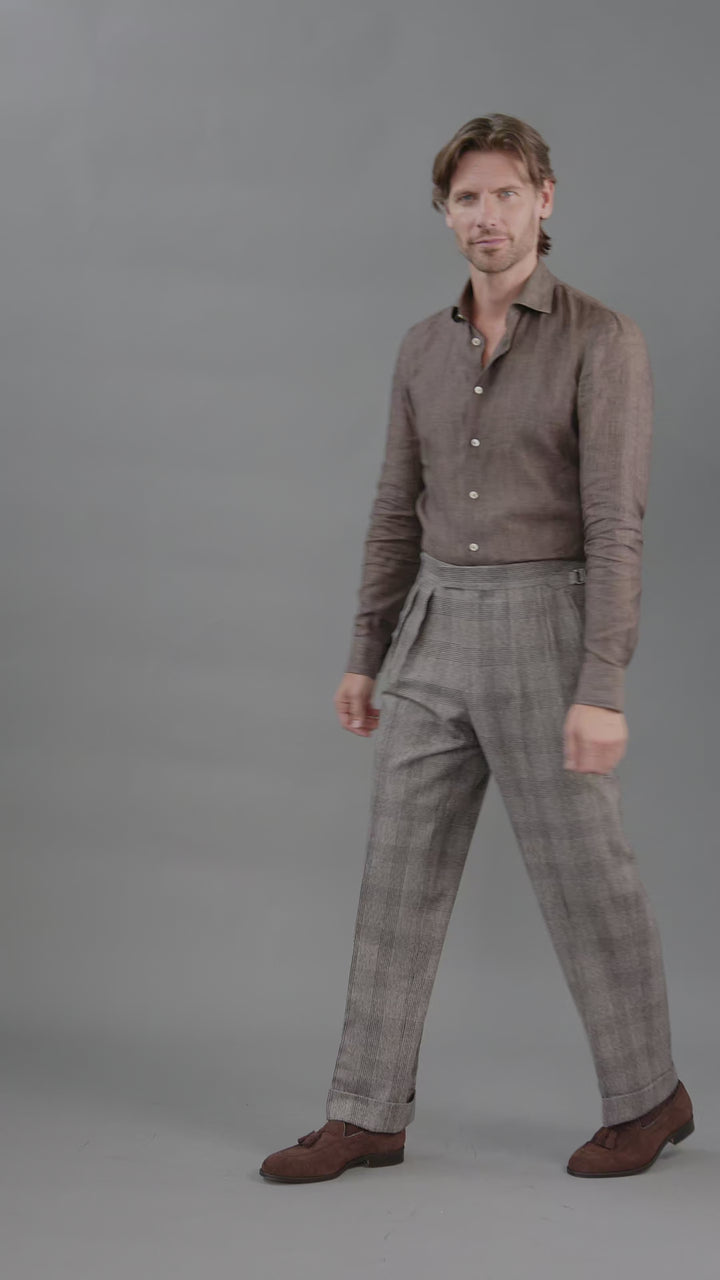 Aleks Brown Check Wool Flannel Trousers