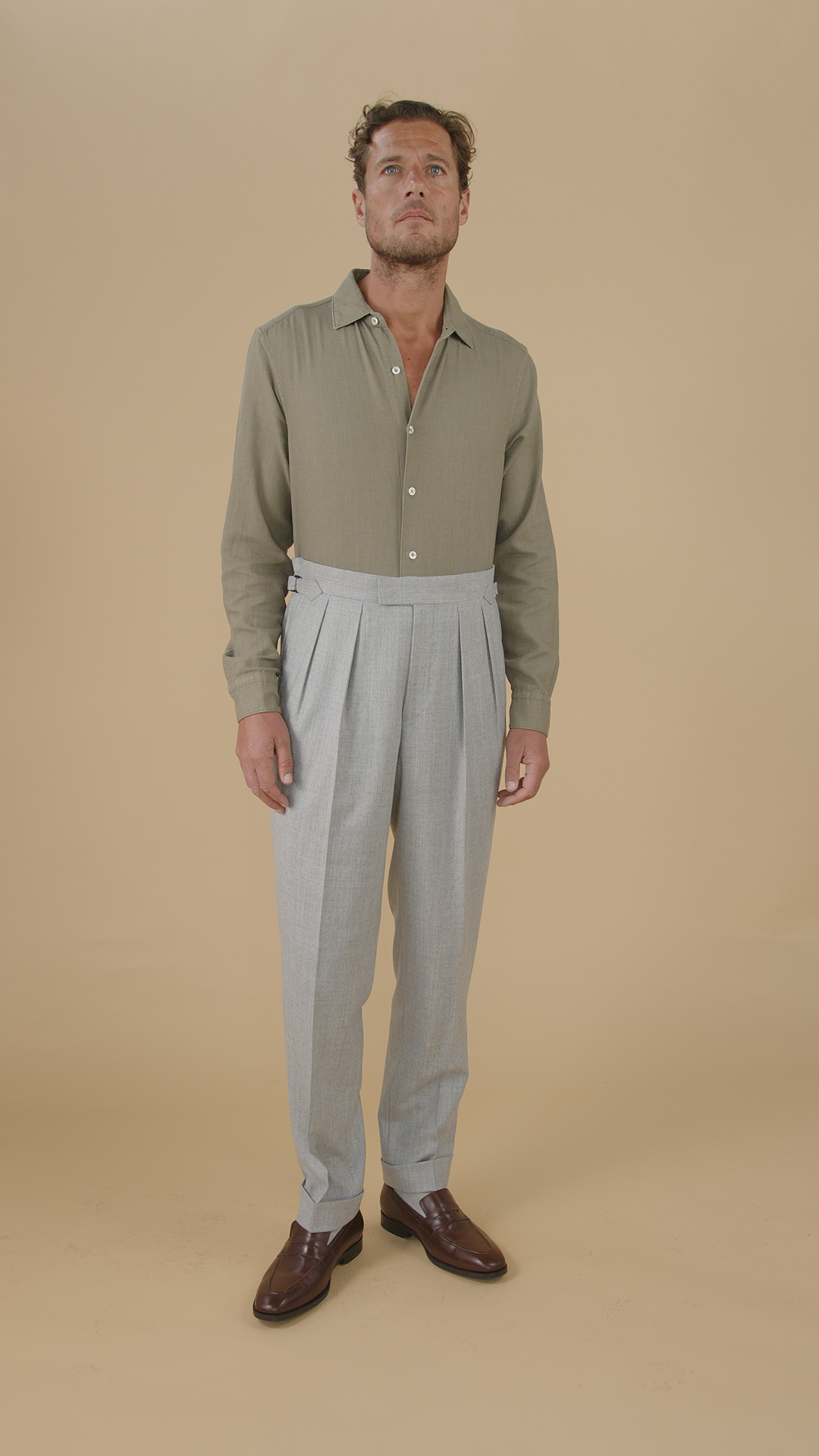 Grant Beige Cavalry Wool Twill Trousers