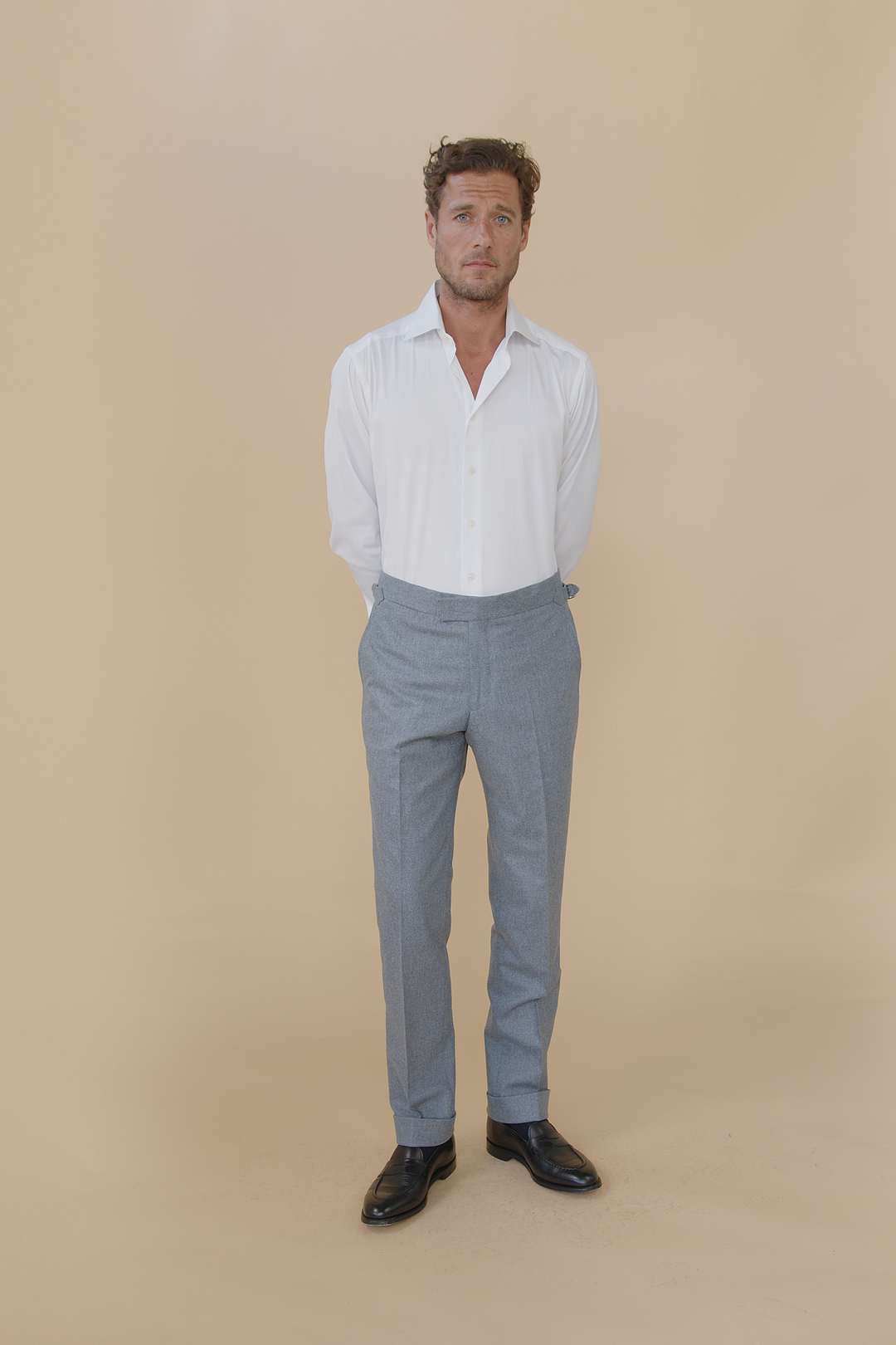 New Caine Charcoal Wool Flannel Trousers