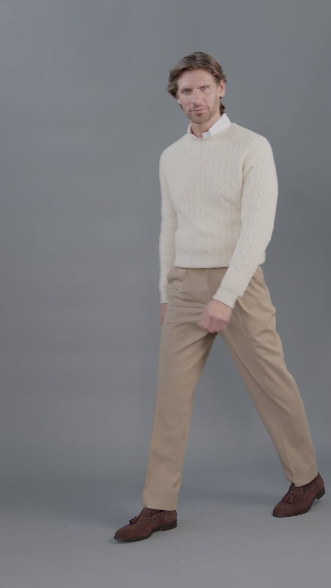 Duke Beige Cotton Twill Trousers