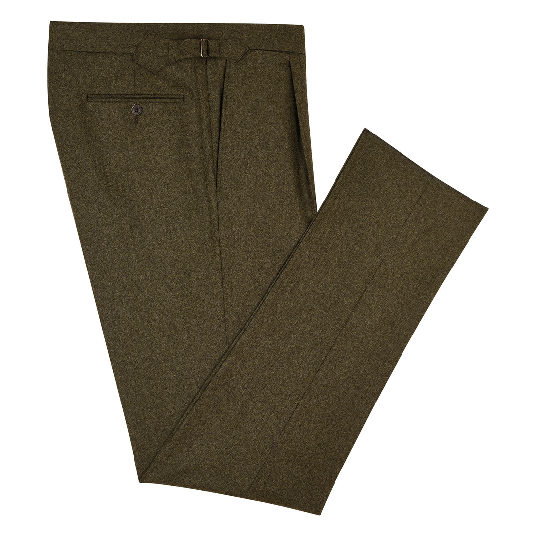 Duke Dark Green Wool Flannel Trousers