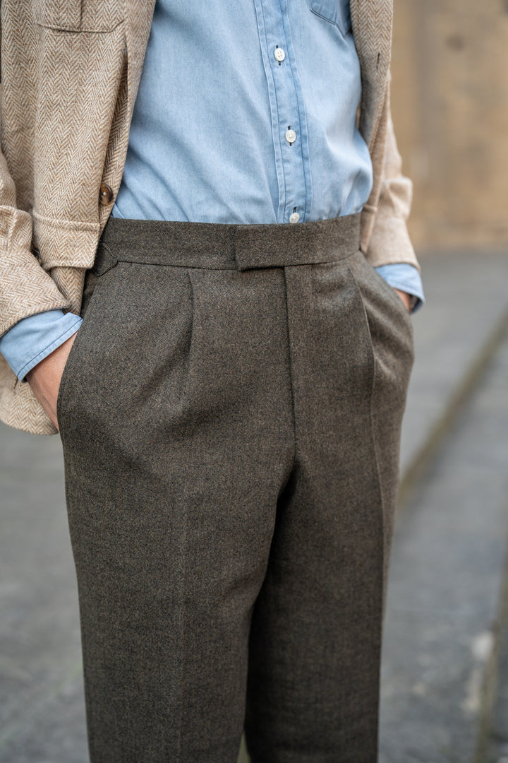 Duke Dark Brown Wool Flannel Trousers