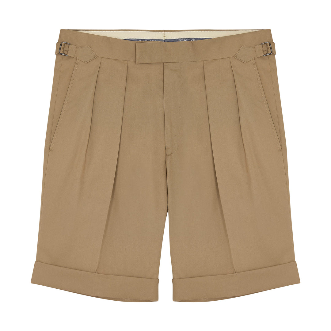 Windsor Beige Cotton Twill Shorts-Kit Blake-savilerowtrousers