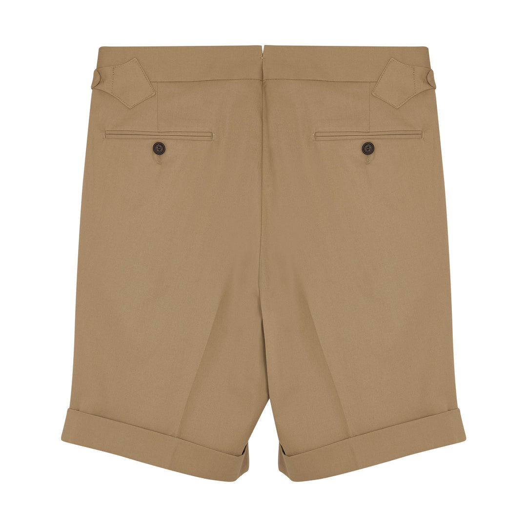 Windsor Beige Cotton Twill Shorts-Kit Blake-savilerowtrousers